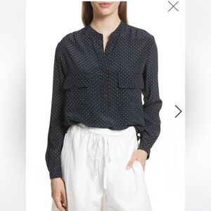 Vince LARGE Polka Dot Silk Utility Shirt Navy White